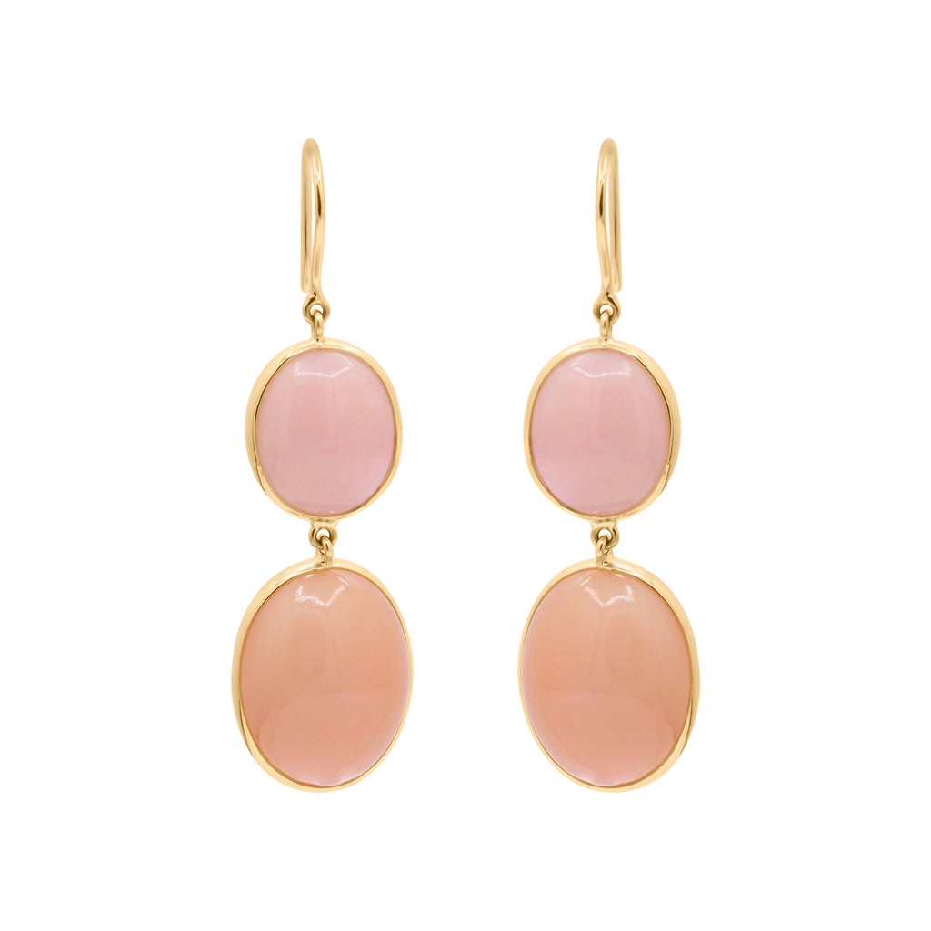 Natural Pink Opal Gemstone Drop Dangle Earring In 18k Yellow Gold