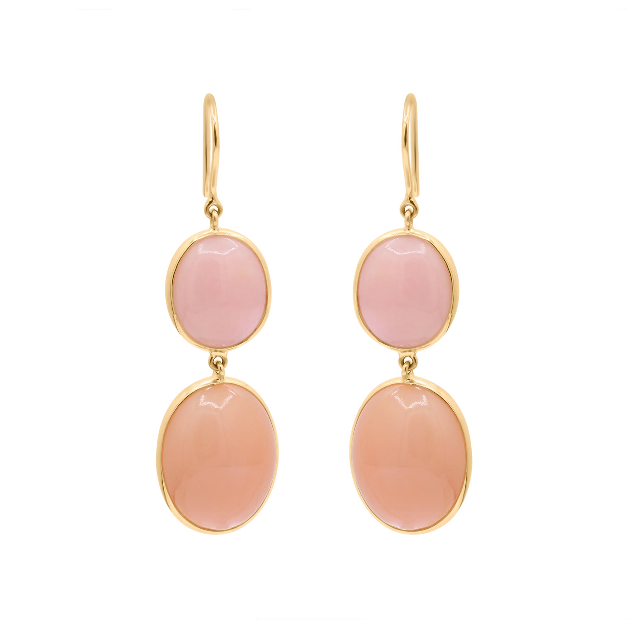 Natural Pink Opal Gemstone Drop Dangle Earring In 18k Yellow Gold