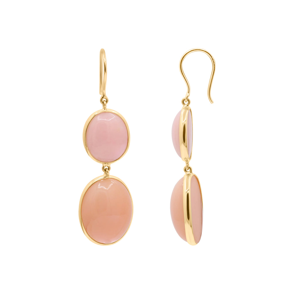 Natural Pink Opal Gemstone Drop Dangle Earring In 18k Yellow Gold