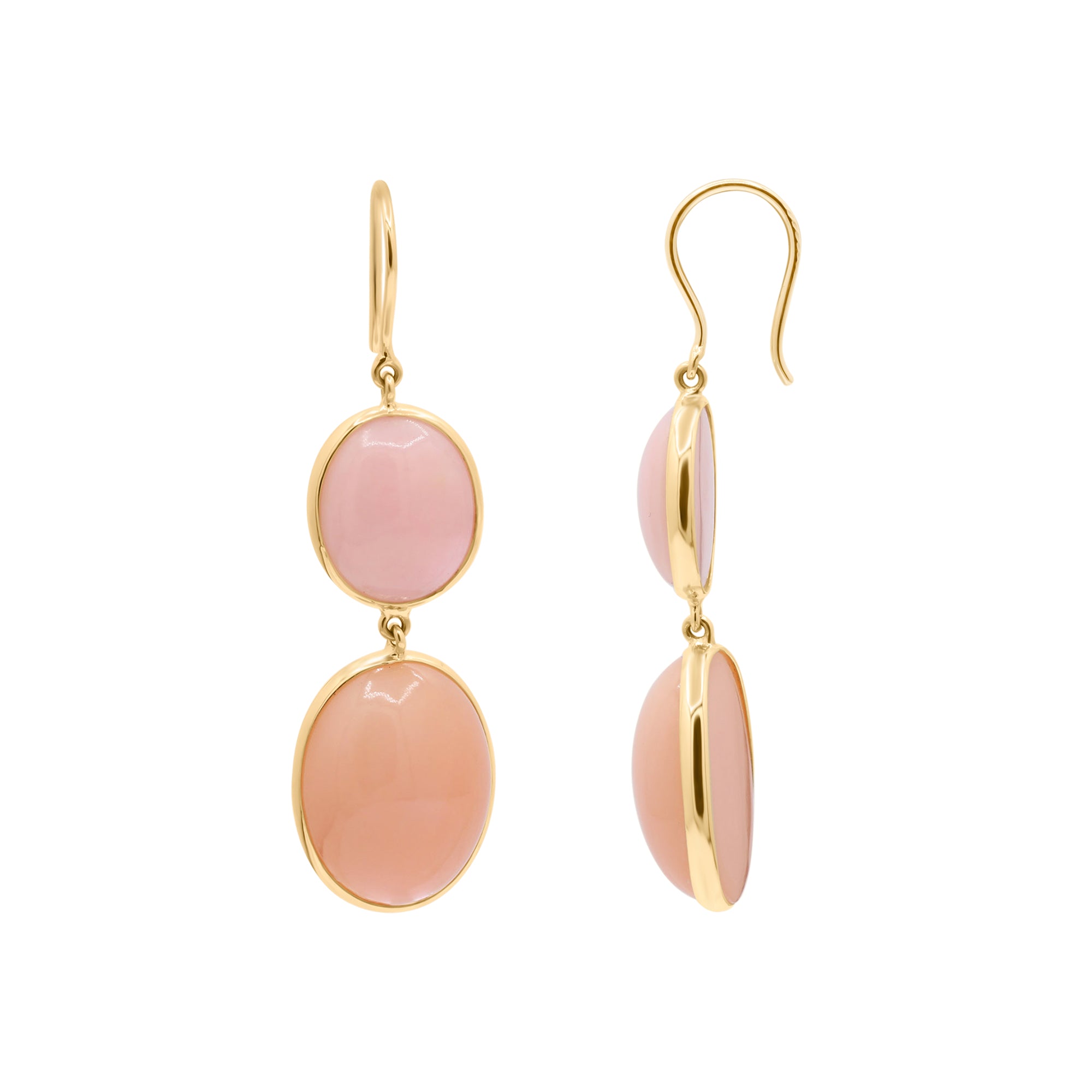 Natural Pink Opal Gemstone Drop Dangle Earring In 18k Yellow Gold