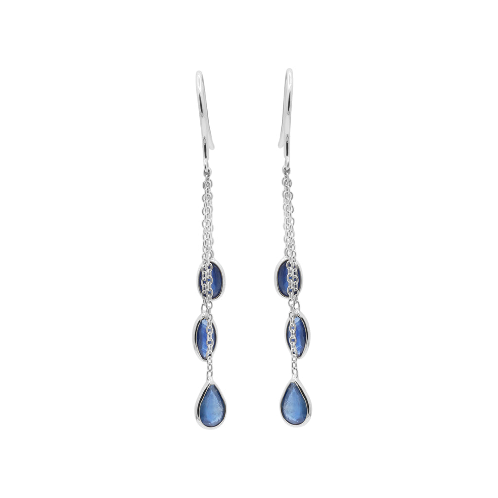18k Yellow Gold Precious Blue Sapphire Gemstone Drop Earring