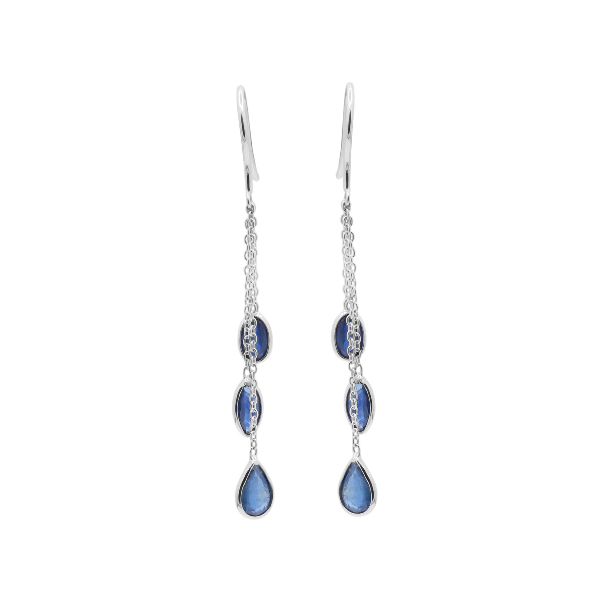 18k Yellow Gold Precious Blue Sapphire Gemstone Drop Earring