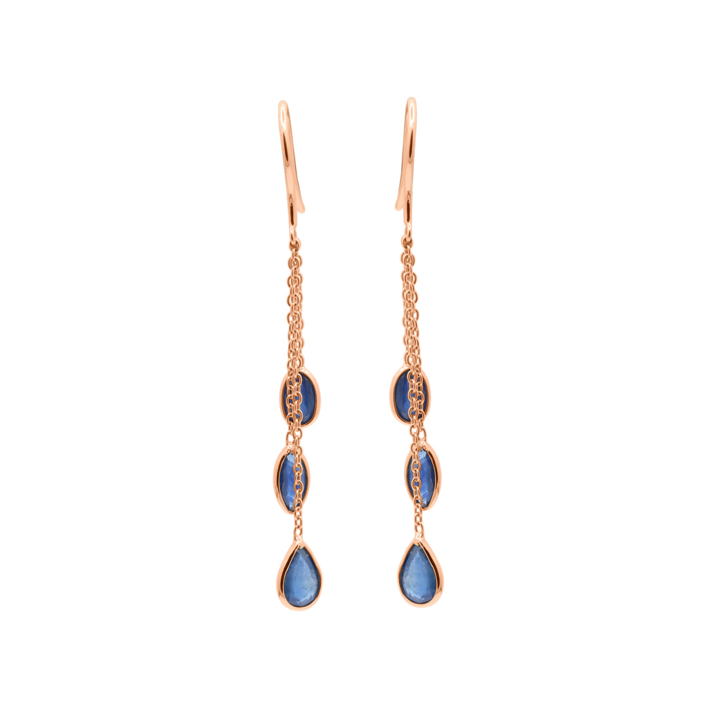 18k Yellow Gold Precious Blue Sapphire Gemstone Drop Earring