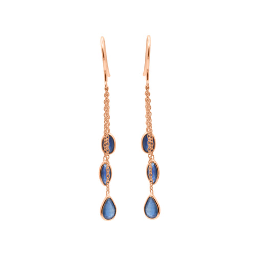 18k Yellow Gold Precious Blue Sapphire Gemstone Drop Earring