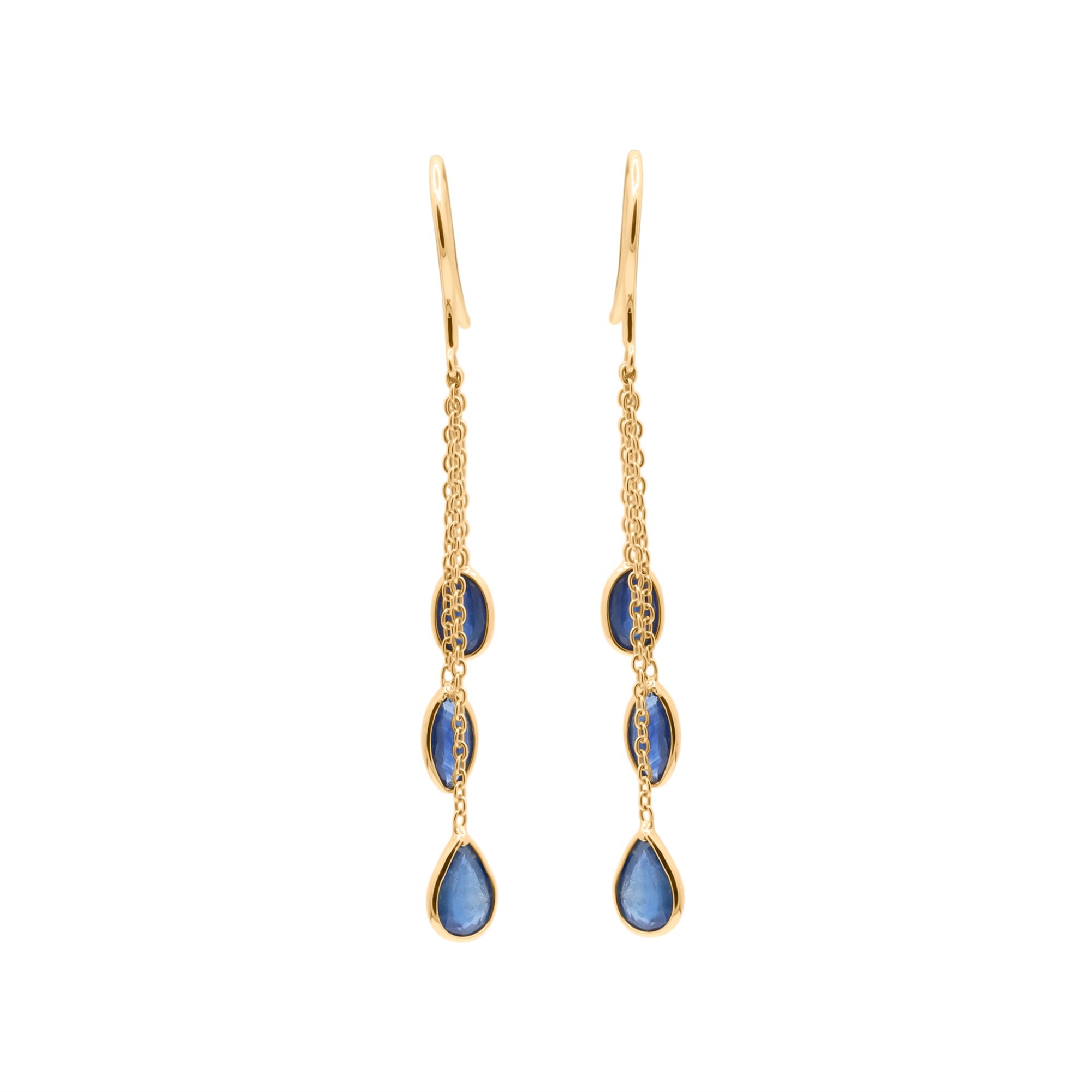 18k Yellow Gold Precious Blue Sapphire Gemstone Drop Earring