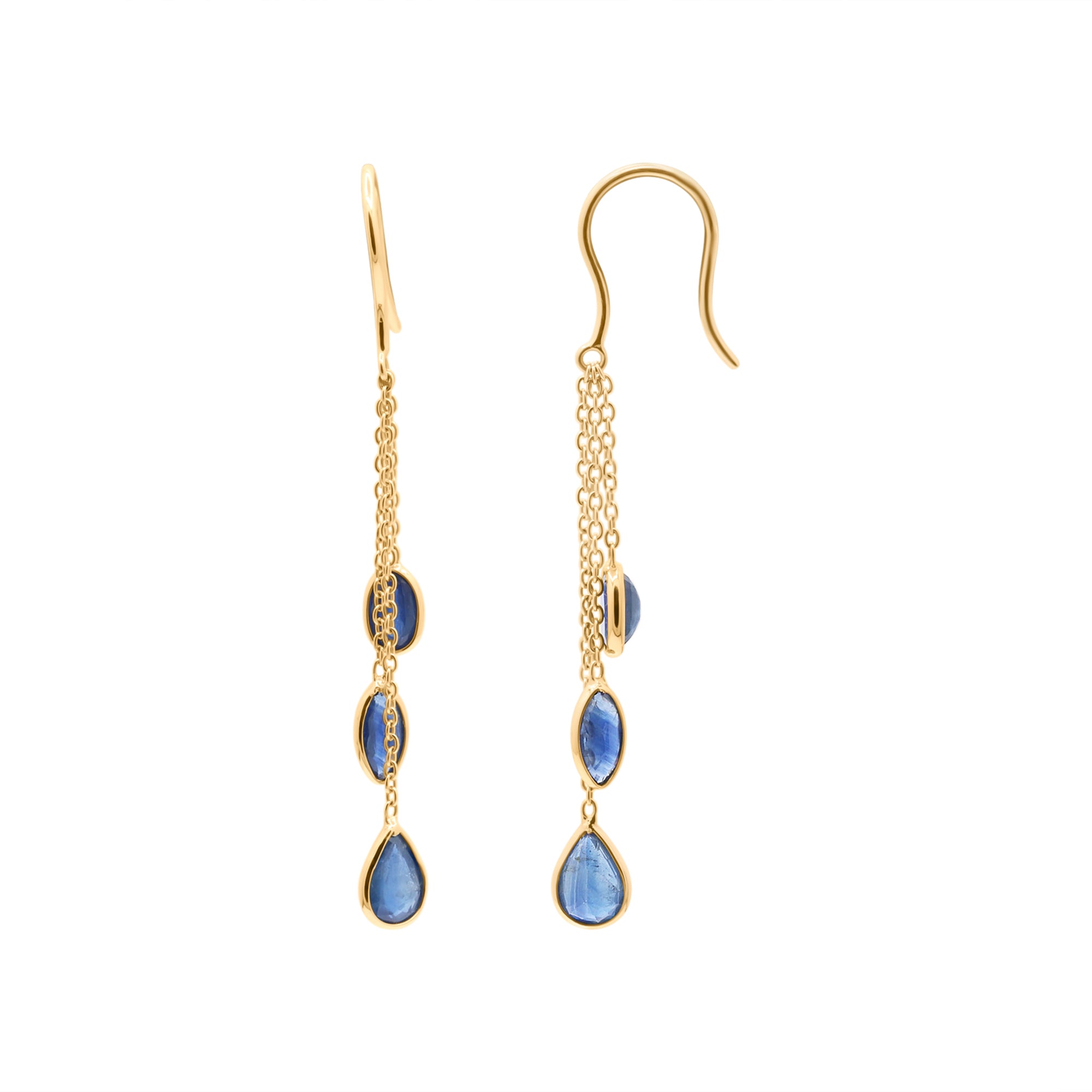 18k Yellow Gold Precious Blue Sapphire Gemstone Drop Earring