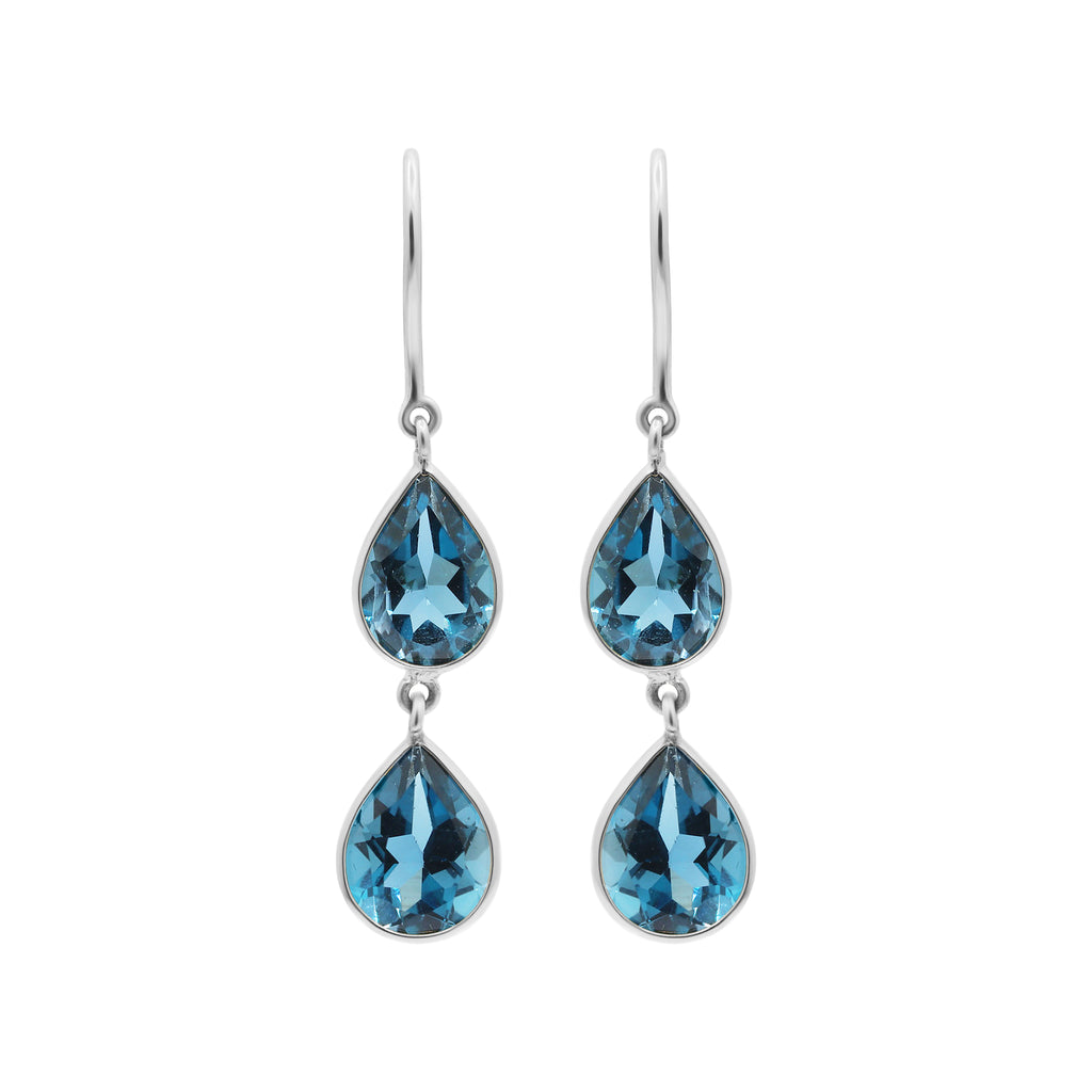 London Blue Topaz Gemstone Gold Drop Dangle Earring In 18k Gold