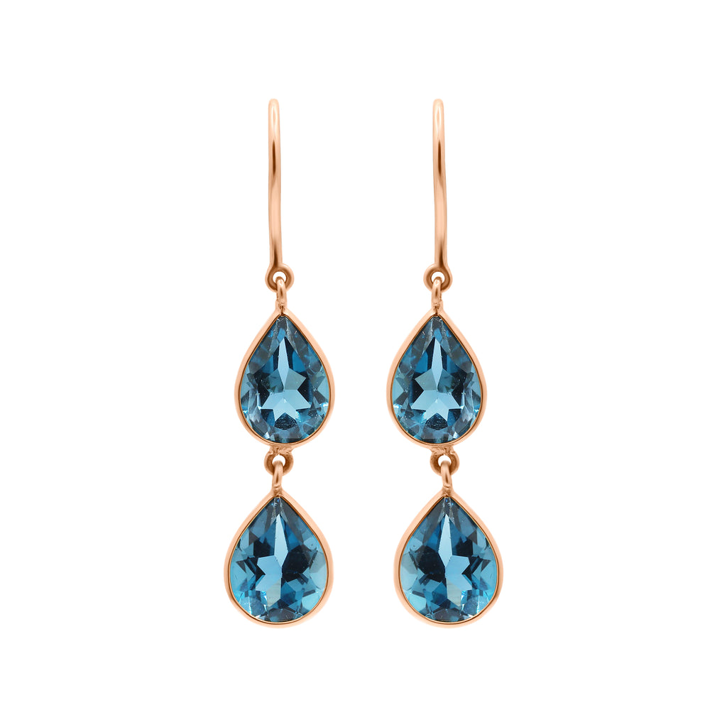London Blue Topaz Gemstone Gold Drop Dangle Earring In 18k Gold