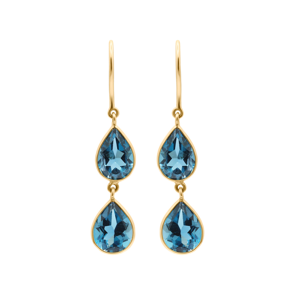 London Blue Topaz Gemstone Gold Drop Dangle Earring In 18k Gold