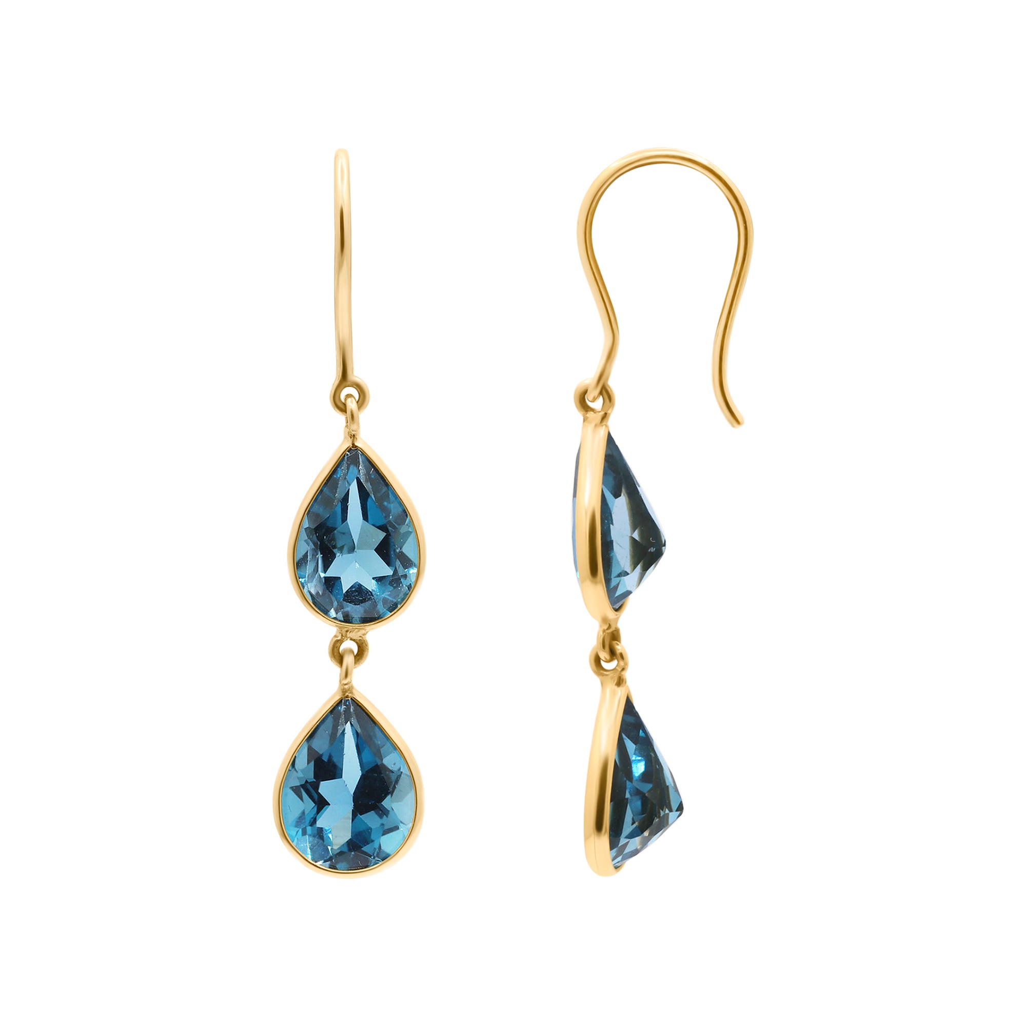 London Blue Topaz Gemstone Gold Drop Dangle Earring In 18k Gold