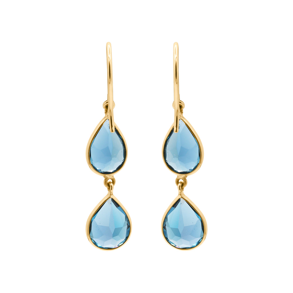 London Blue Topaz Gemstone Gold Drop Dangle Earring In 18k Gold