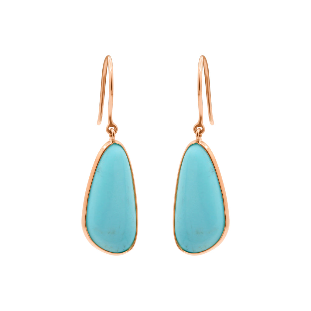 Handmade Natural Turquoise Gemstone Earrings In 18k Yellow Gold