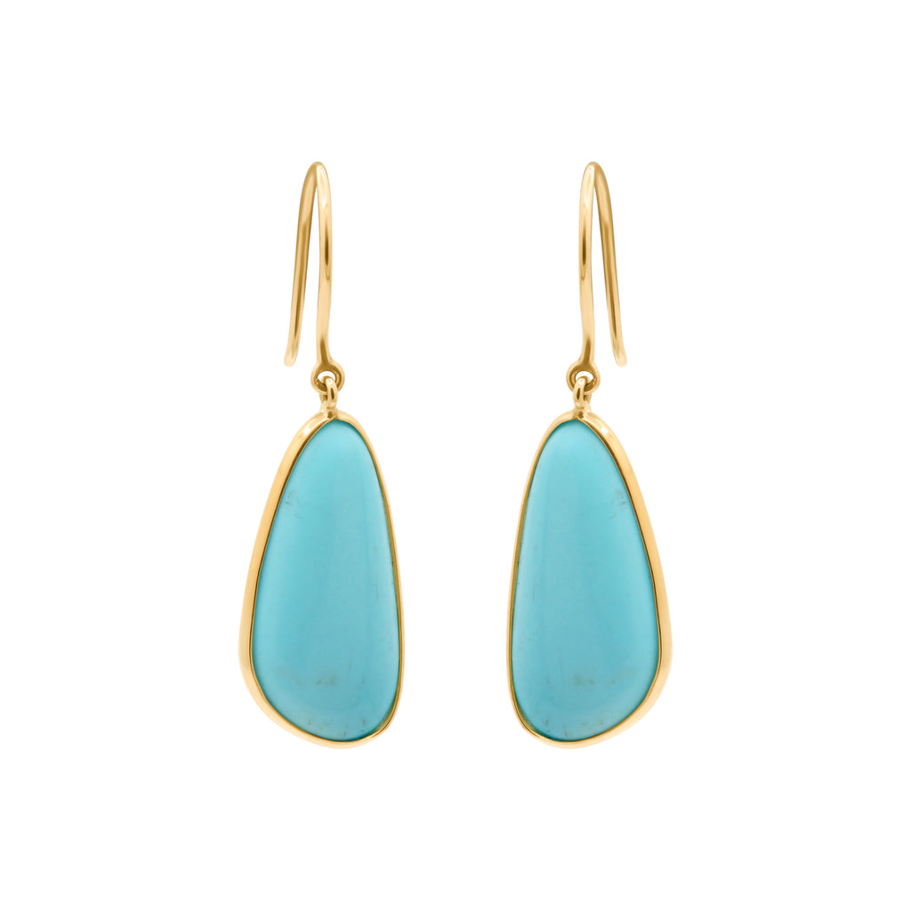 Handmade Natural Turquoise Gemstone Earrings In 18k Yellow Gold