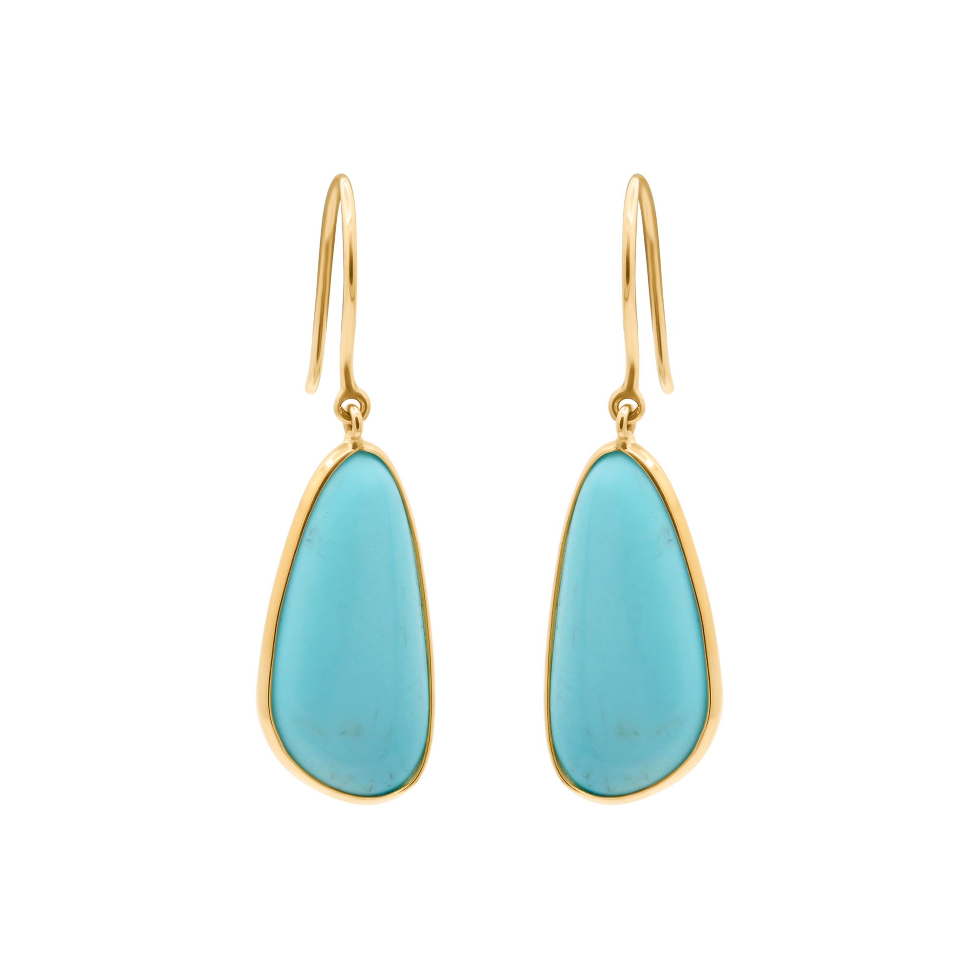 Handmade Natural Turquoise Gemstone Earrings In 18k Yellow Gold