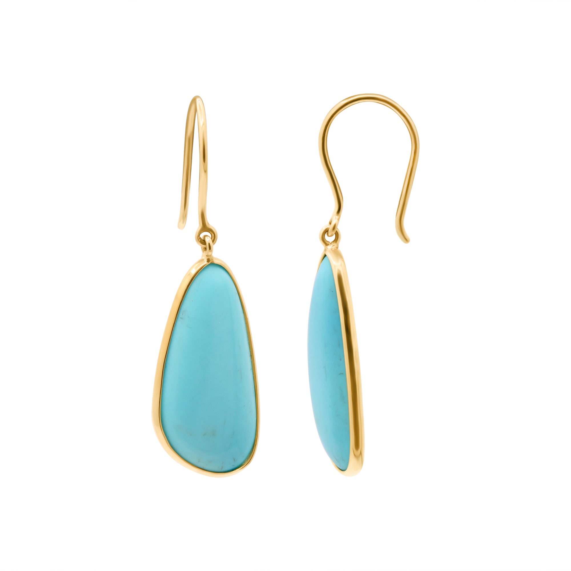 Handmade Natural Turquoise Gemstone Earrings In 18k Yellow Gold