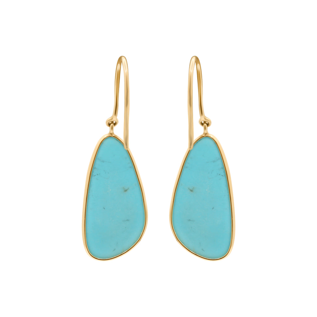 Handmade Natural Turquoise Gemstone Earrings In 18k Yellow Gold