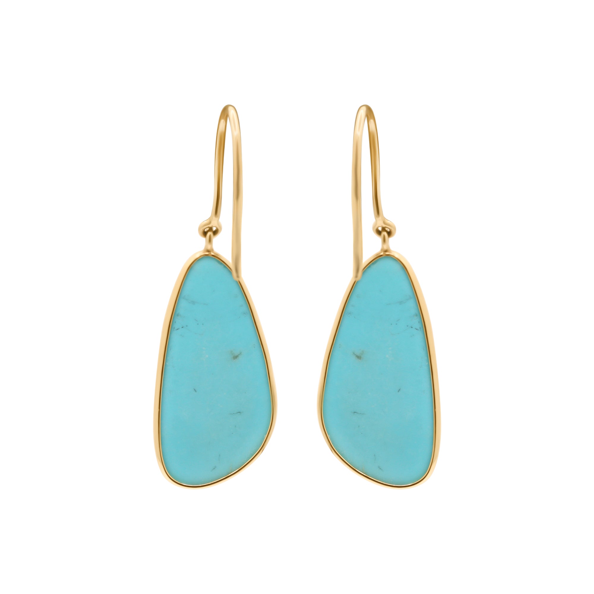 Handmade Natural Turquoise Gemstone Earrings In 18k Yellow Gold