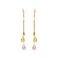 Natural Pink, Yellow, Orange Sapphire Gemstone 18k Gold Drop Earring