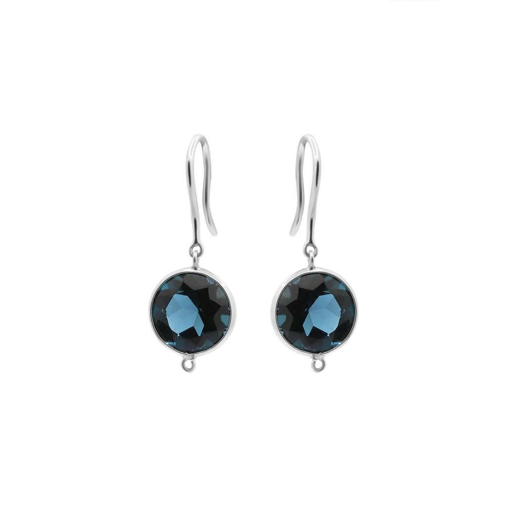 Round London Blue Sapphire Gemstone 18k Gold Drop Earring