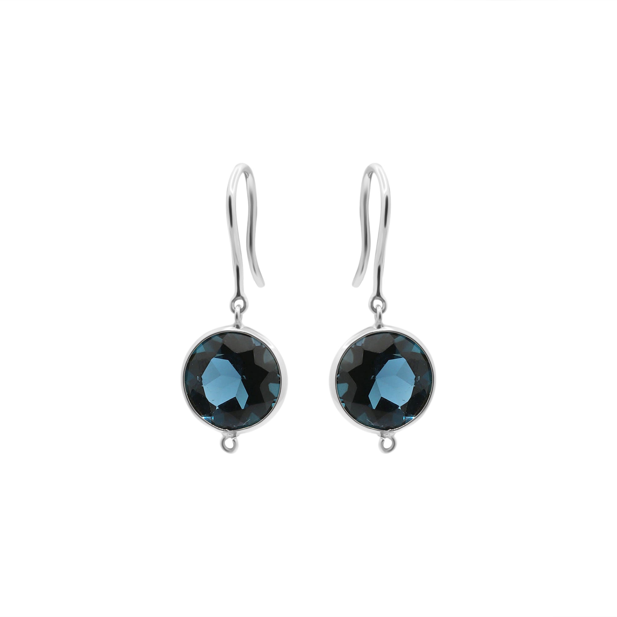 Round London Blue Sapphire Gemstone 18k Gold Drop Earring