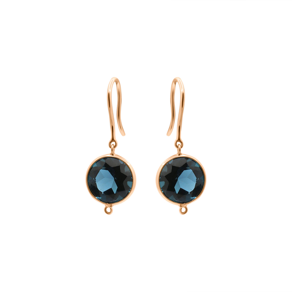 Round London Blue Sapphire Gemstone 18k Gold Drop Earring