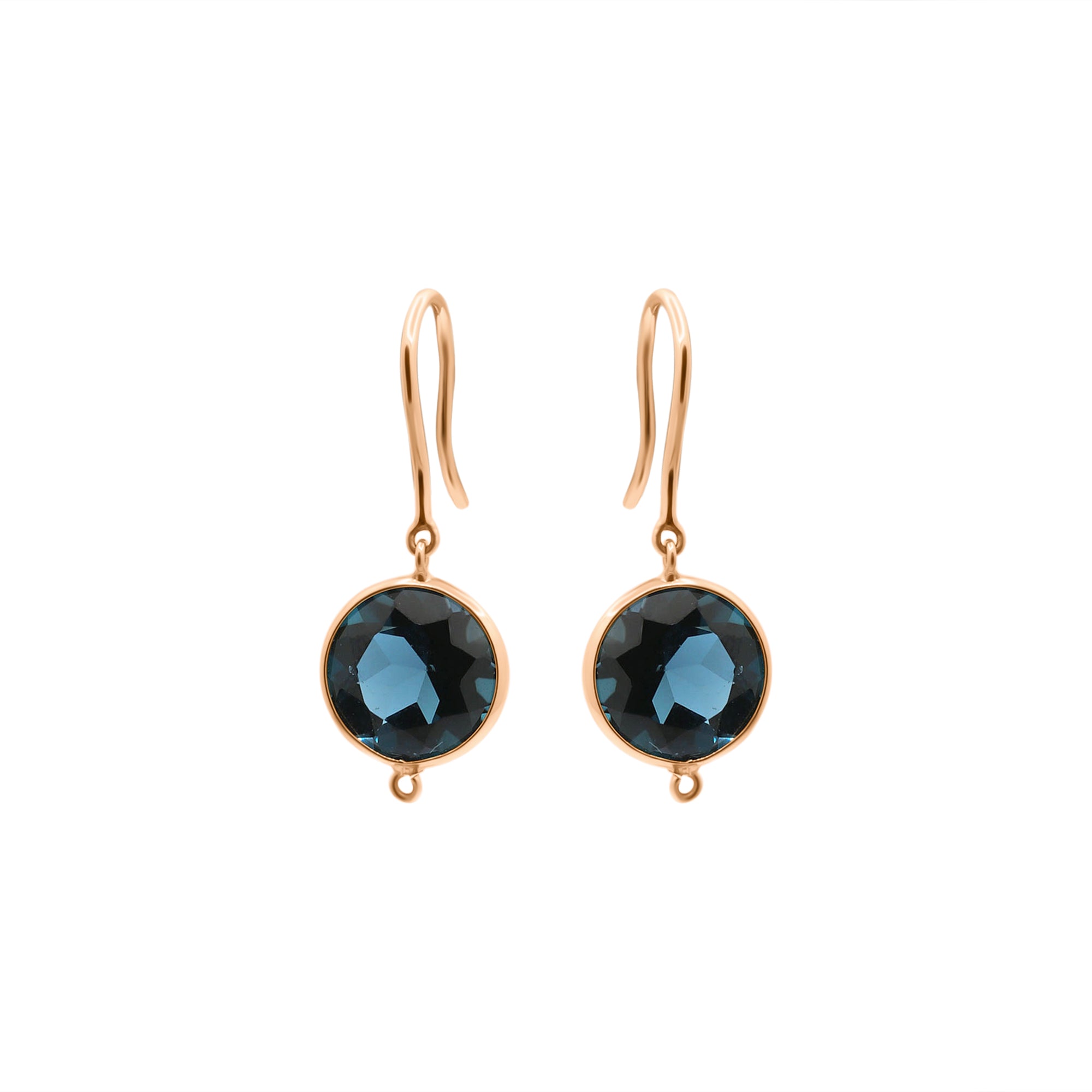 Round London Blue Sapphire Gemstone 18k Gold Drop Earring