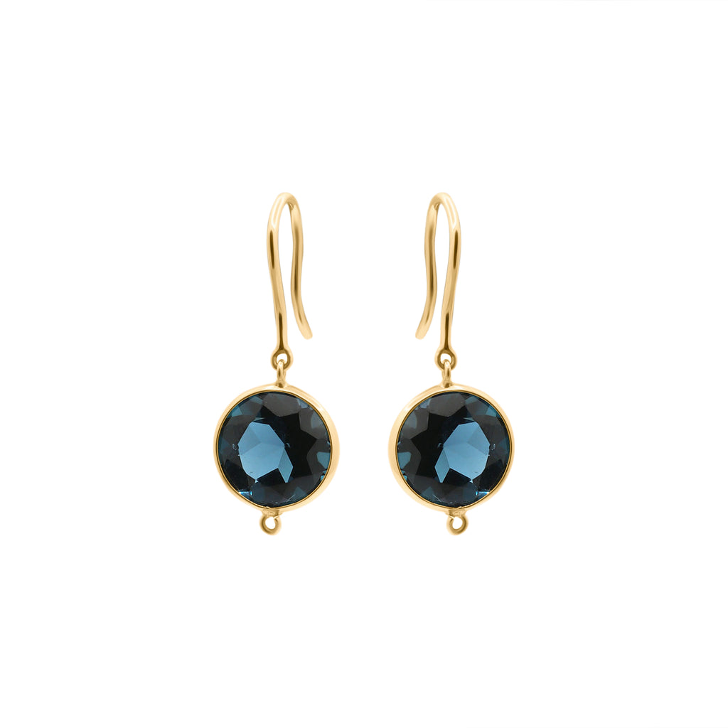Round London Blue Sapphire Gemstone 18k Gold Drop Earring