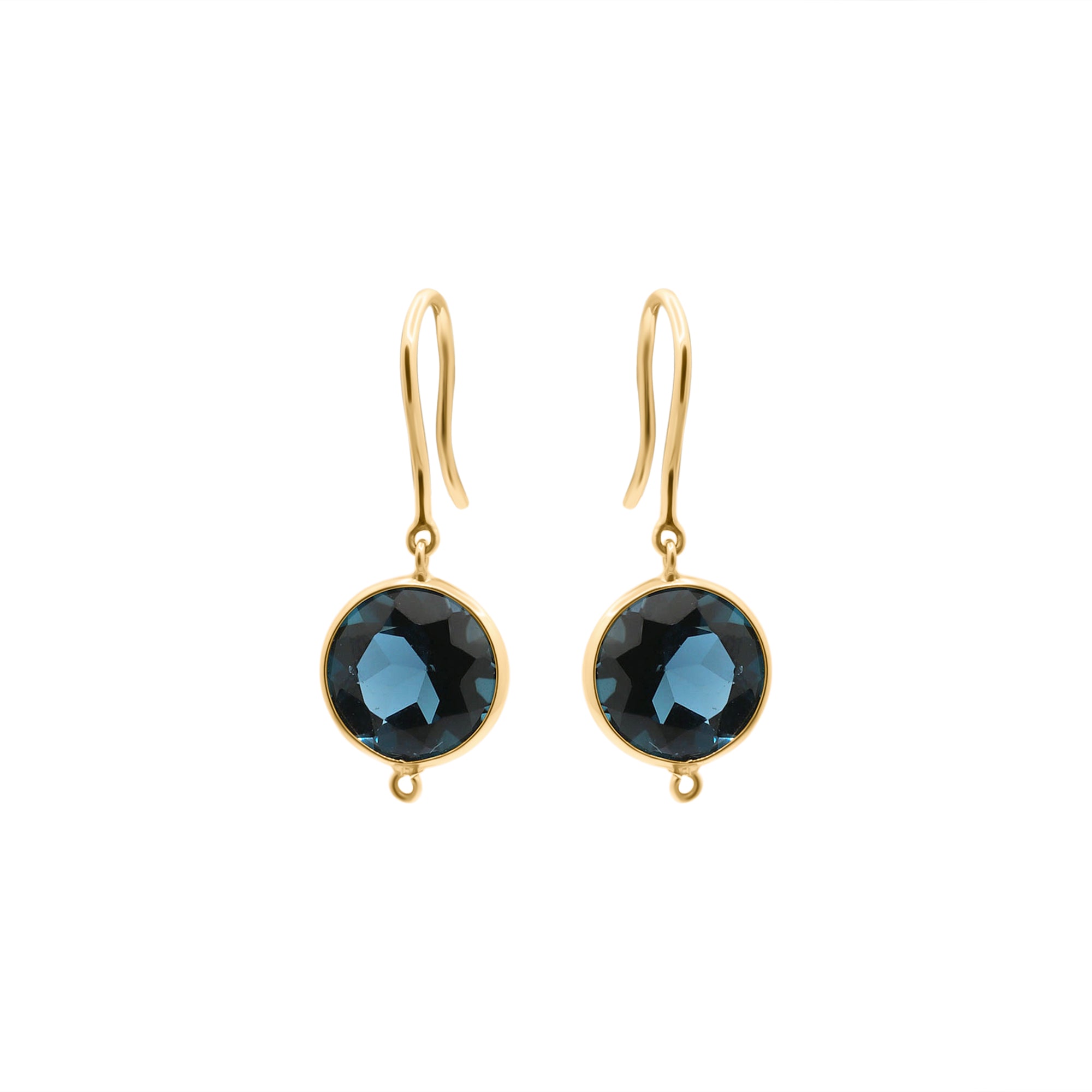 Round London Blue Sapphire Gemstone 18k Gold Drop Earring
