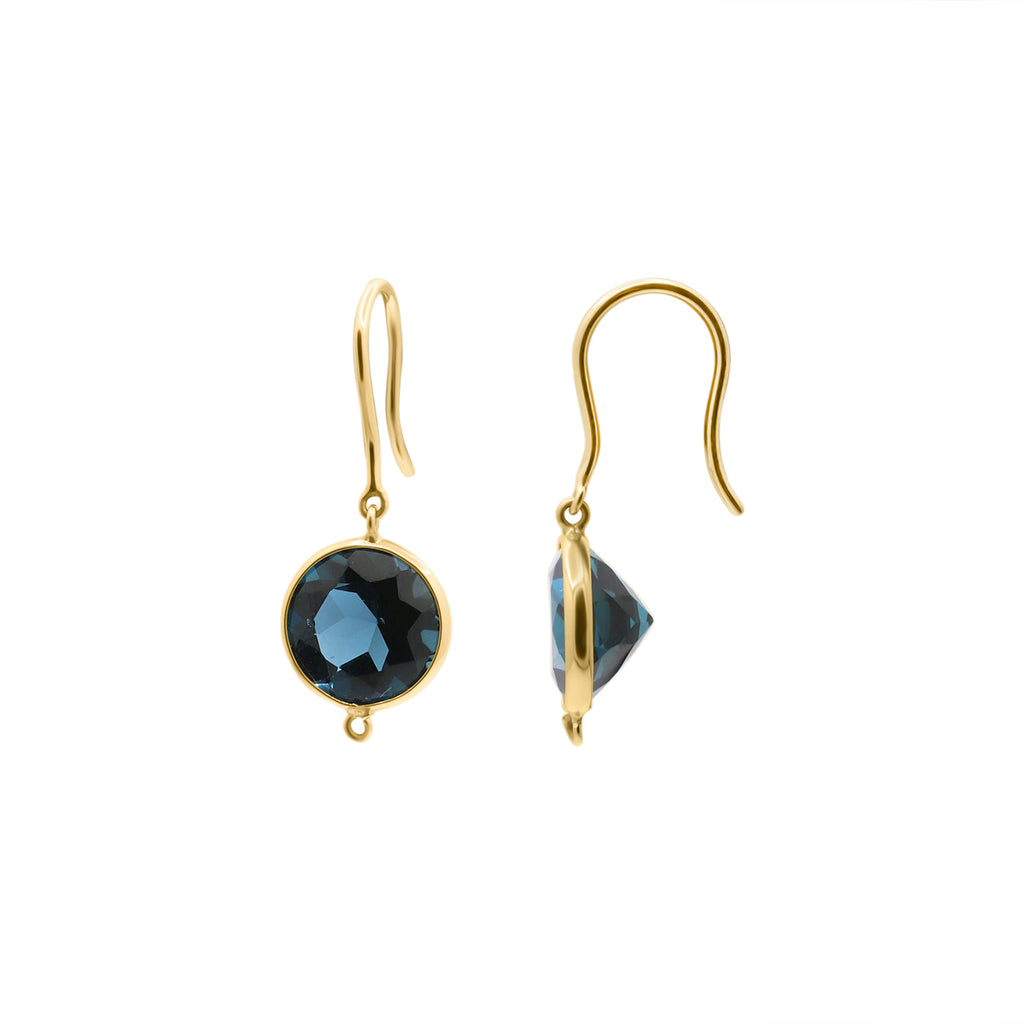 Round London Blue Sapphire Gemstone 18k Gold Drop Earring