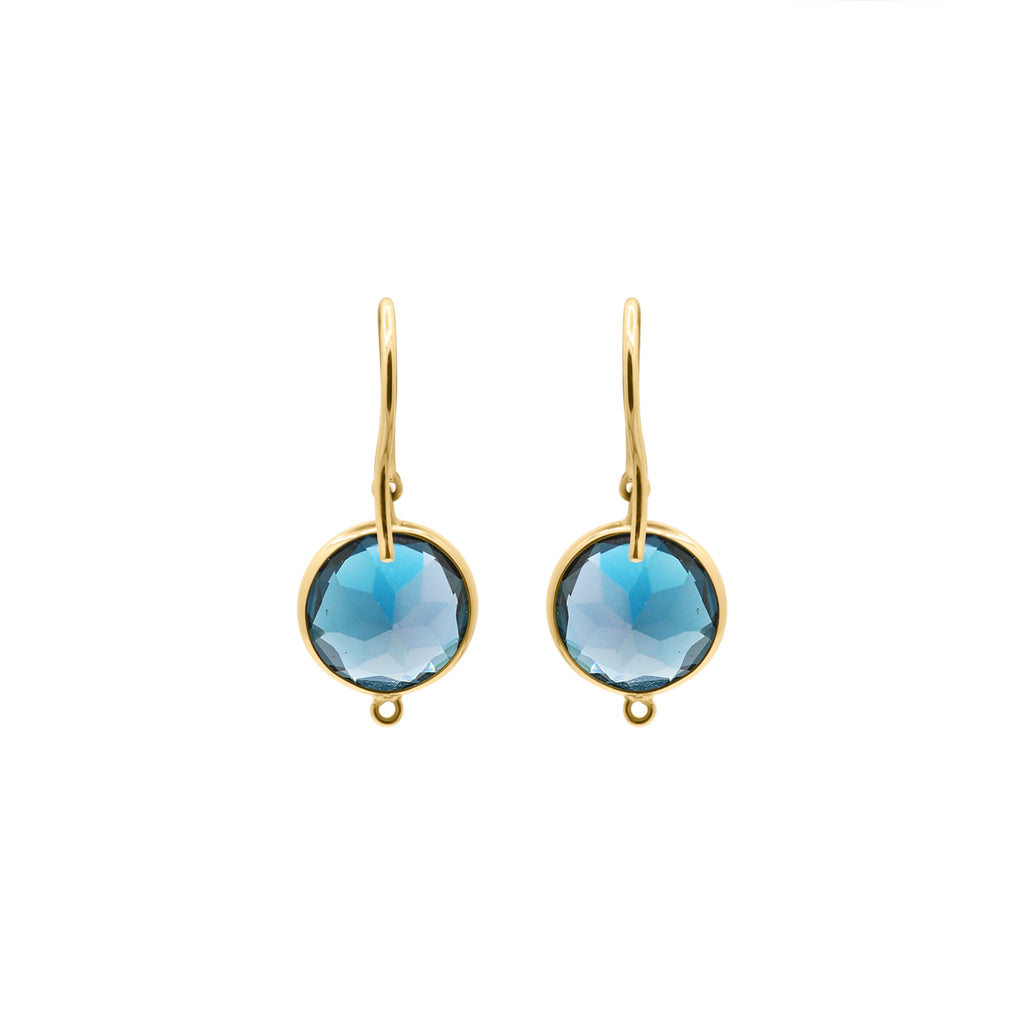 Round London Blue Sapphire Gemstone 18k Gold Drop Earring