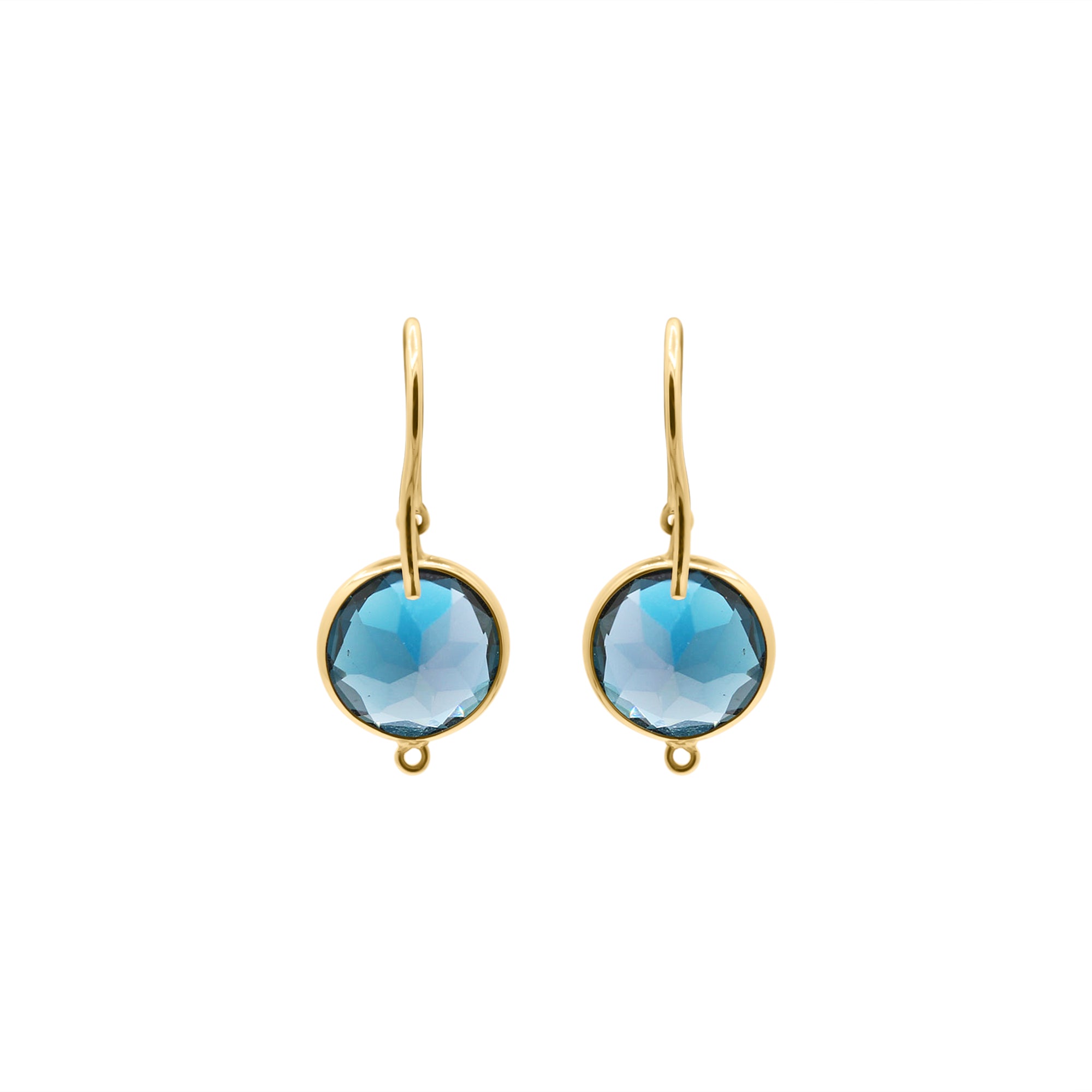 Round London Blue Sapphire Gemstone 18k Gold Drop Earring