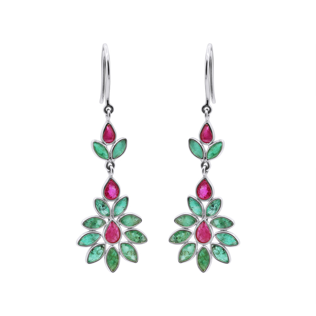 Natural Ruby And Emerald Gemstone 18k Gold Drop Earring