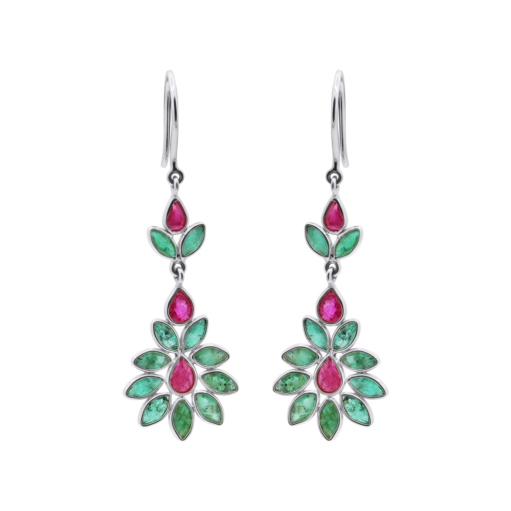 Natural Ruby And Emerald Gemstone 18k Gold Drop Earring