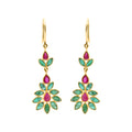 Natural Ruby And Emerald Gemstone 18k Gold Drop Earring