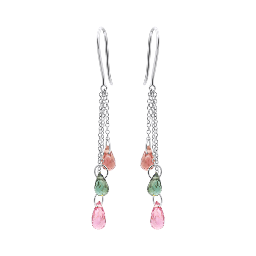 Natural Multi Tourmaline Gemstone Earrings In 14k Yellow Gold