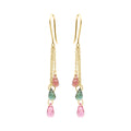 Natural Multi Tourmaline Gemstone Earrings In 14k Yellow Gold