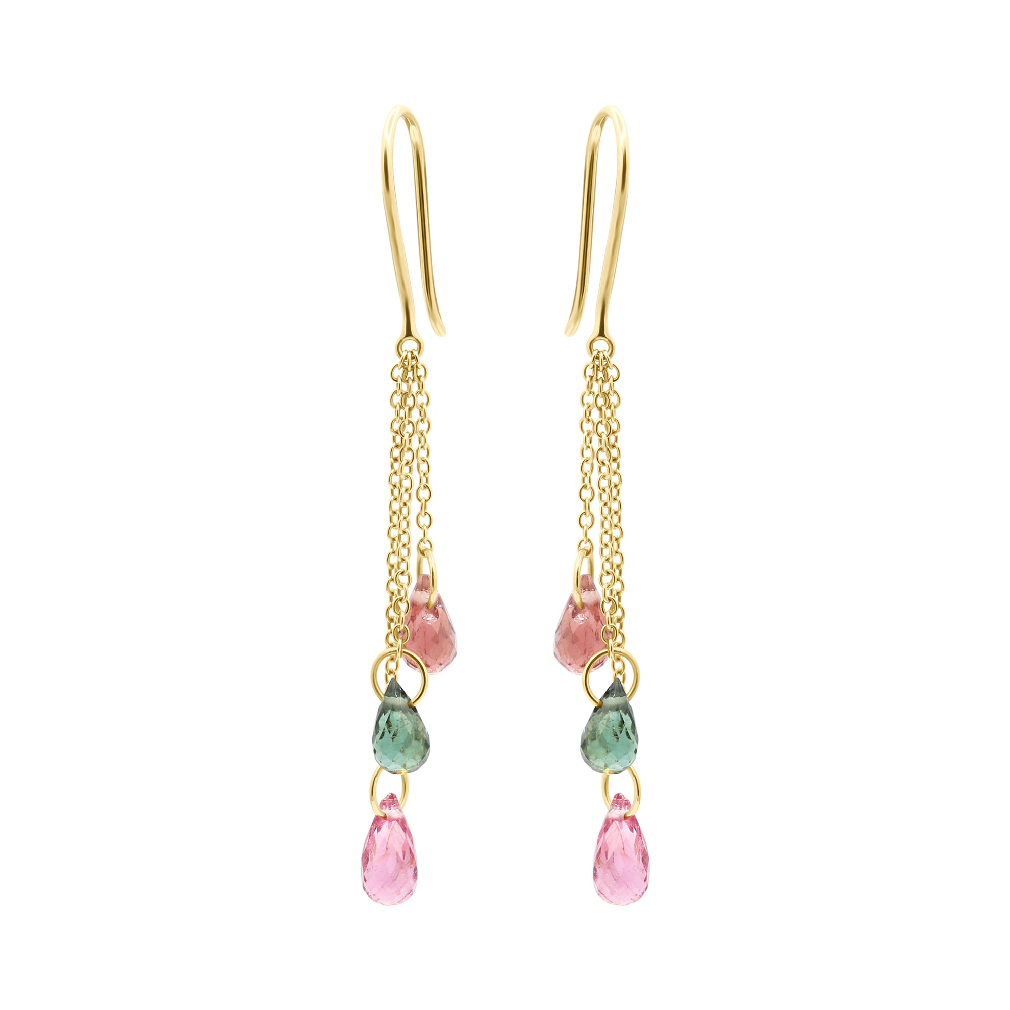 Natural Multi Tourmaline Gemstone Earrings In 14k Yellow Gold