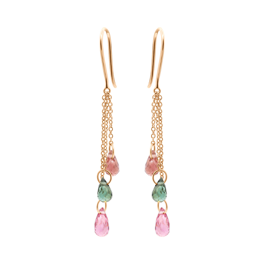 Natural Multi Tourmaline Gemstone Earrings In 14k Yellow Gold