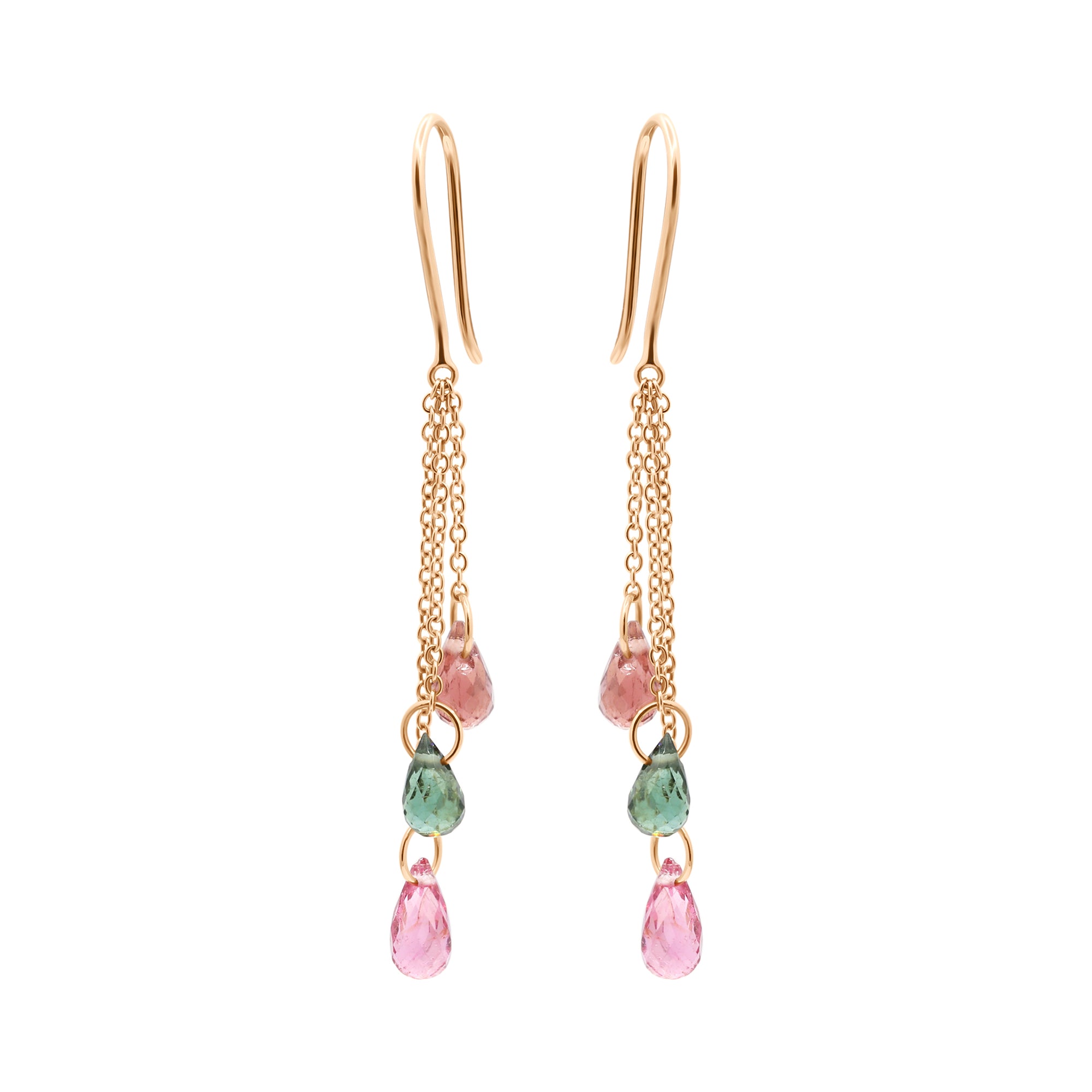Natural Multi Tourmaline Gemstone Earrings In 14k Yellow Gold