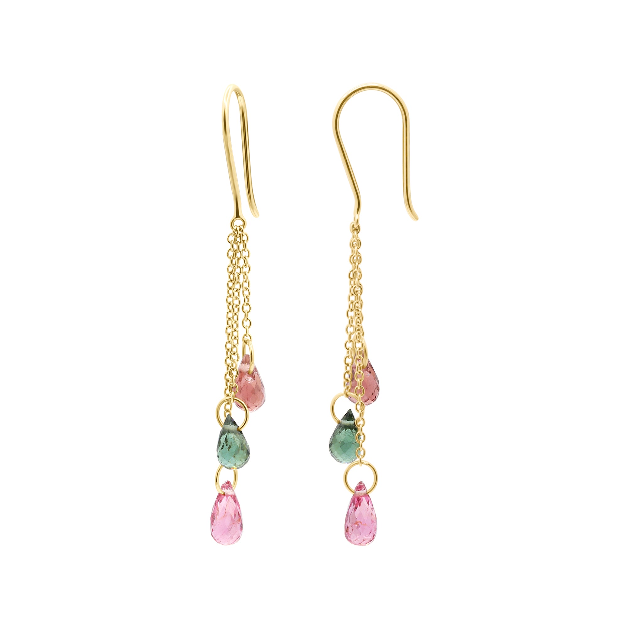 Natural Multi Tourmaline Gemstone Earrings In 14k Yellow Gold