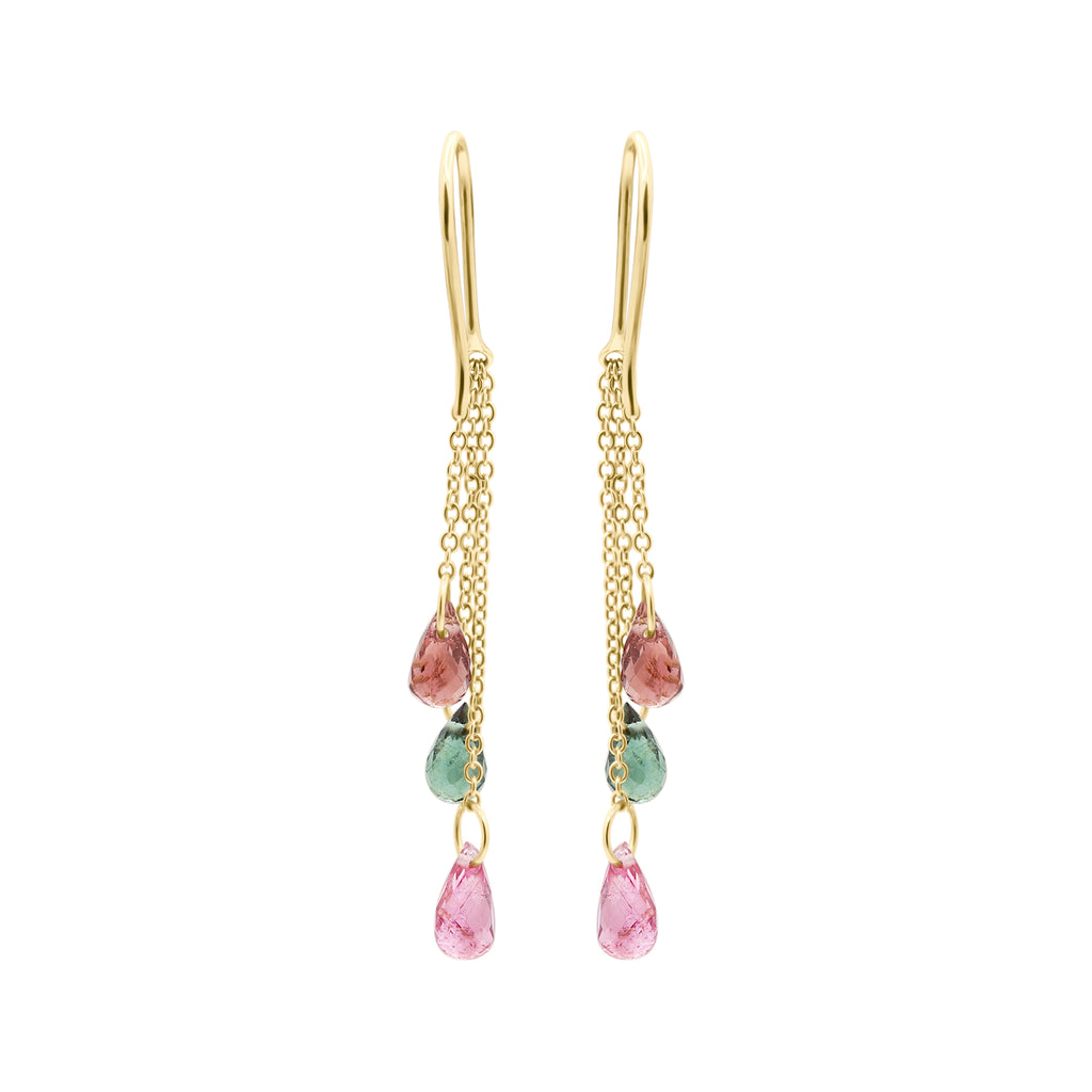 Natural Multi Tourmaline Gemstone Earrings In 14k Yellow Gold