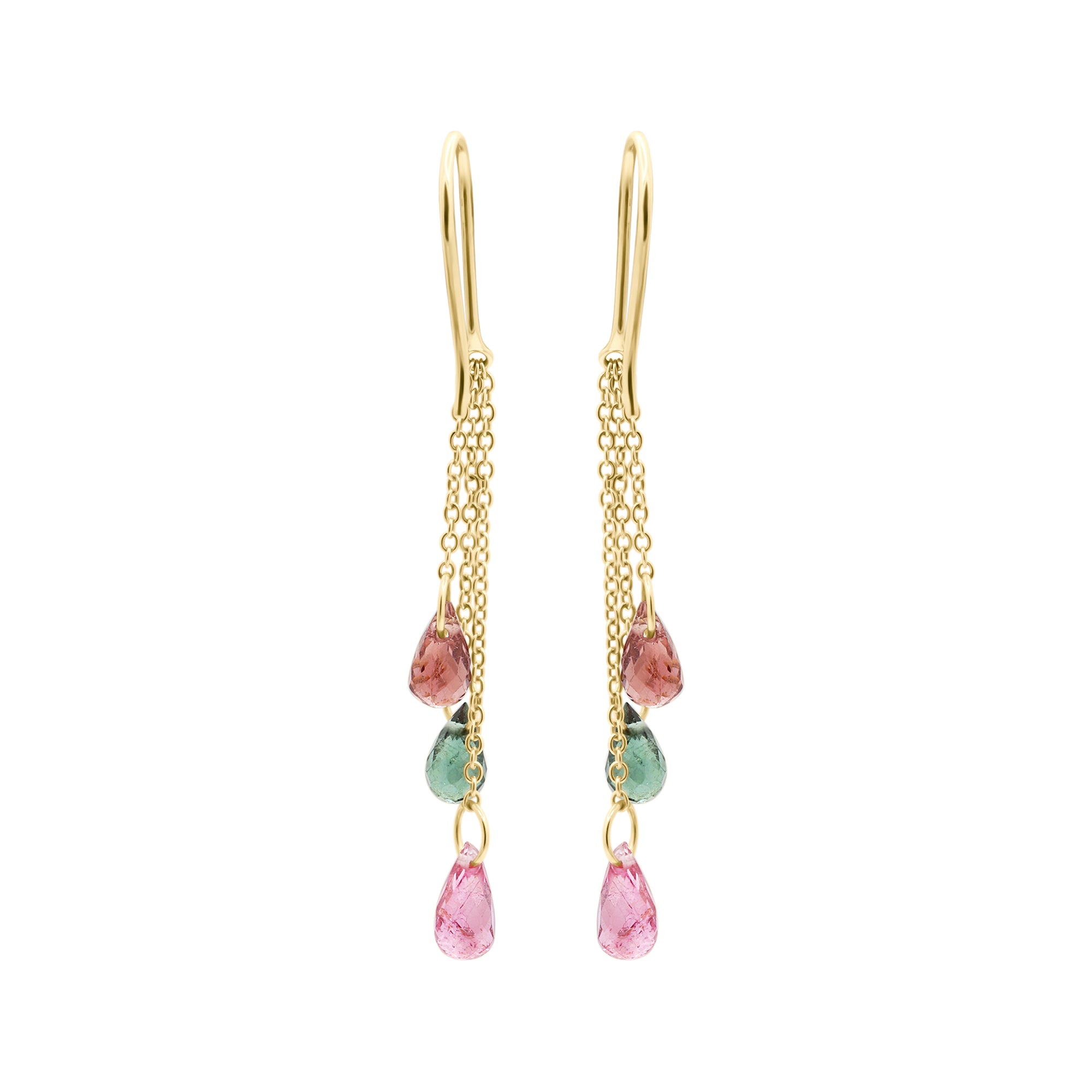 Natural Multi Tourmaline Gemstone Earrings In 14k Yellow Gold