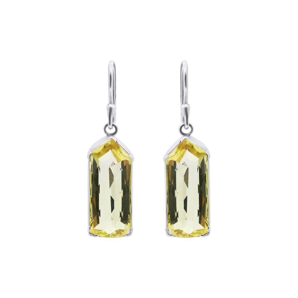 Natural Lemon Quartz Gemstone Beautiful Earrings In 18k Gold