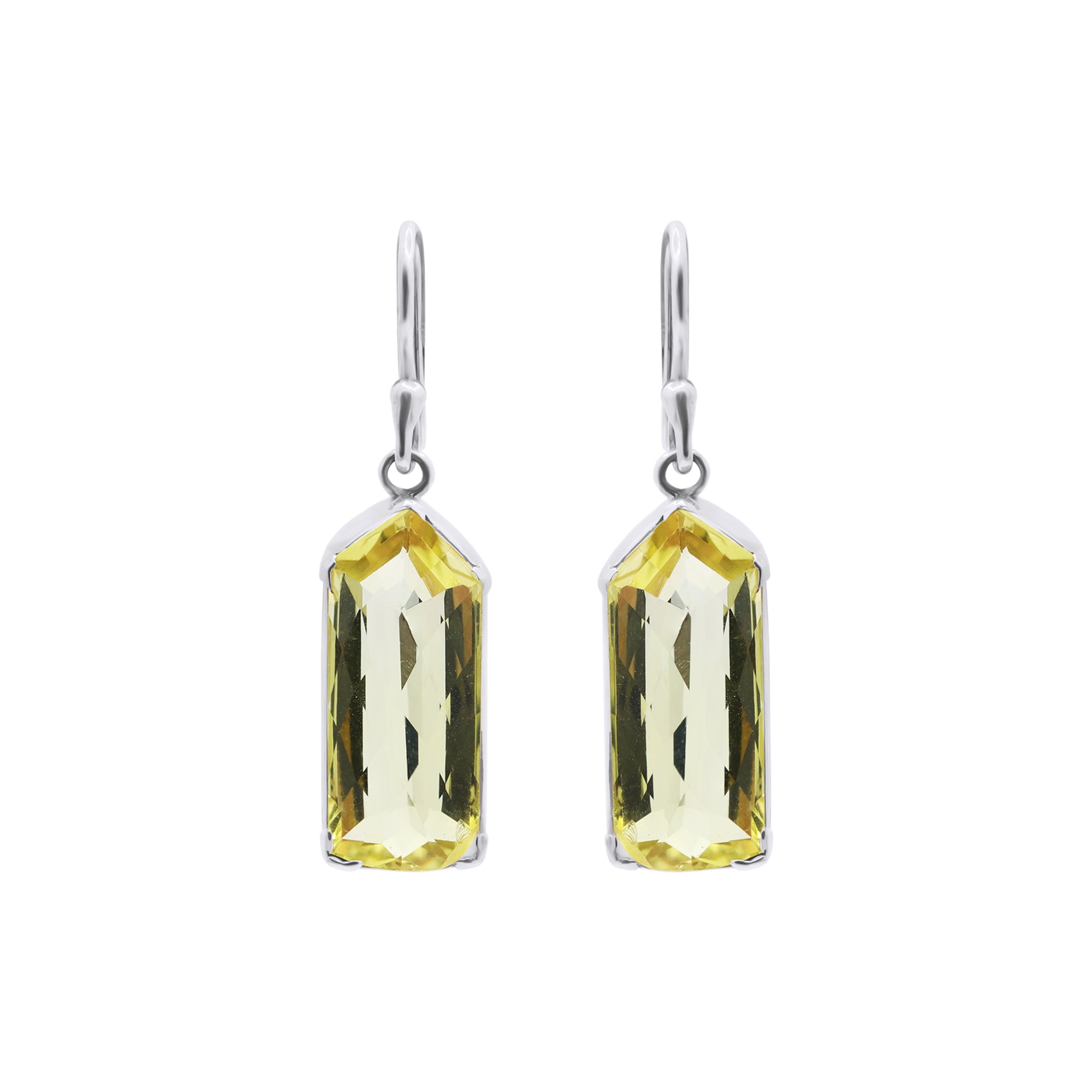 Natural Lemon Quartz Gemstone Beautiful Earrings In 18k Gold