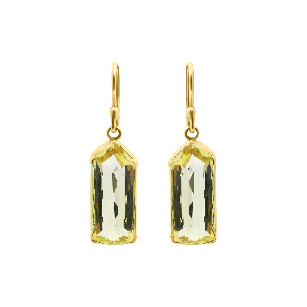 Natural Lemon Quartz Gemstone Beautiful Earrings In 18k Gold