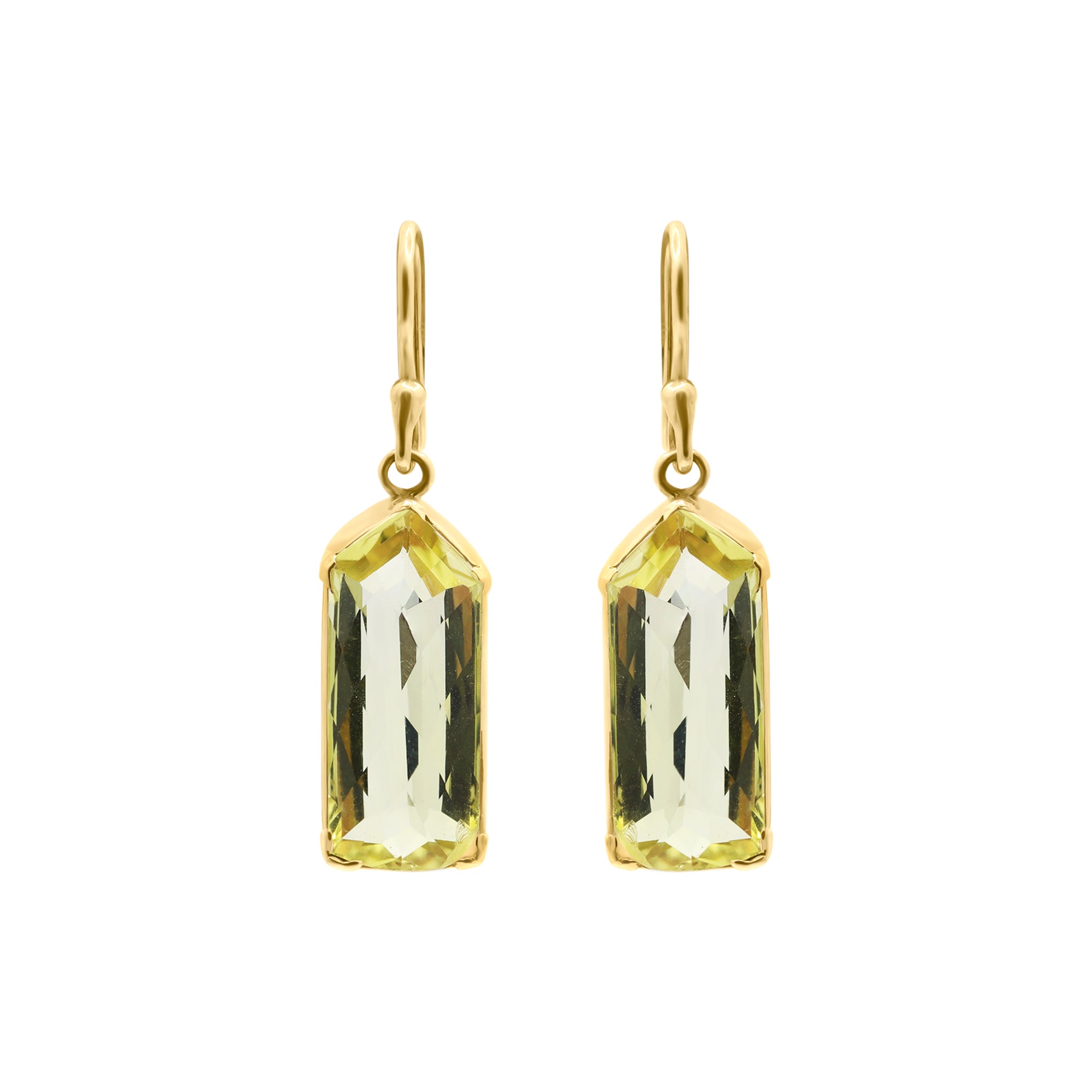 Natural Lemon Quartz Gemstone Beautiful Earrings In 18k Gold