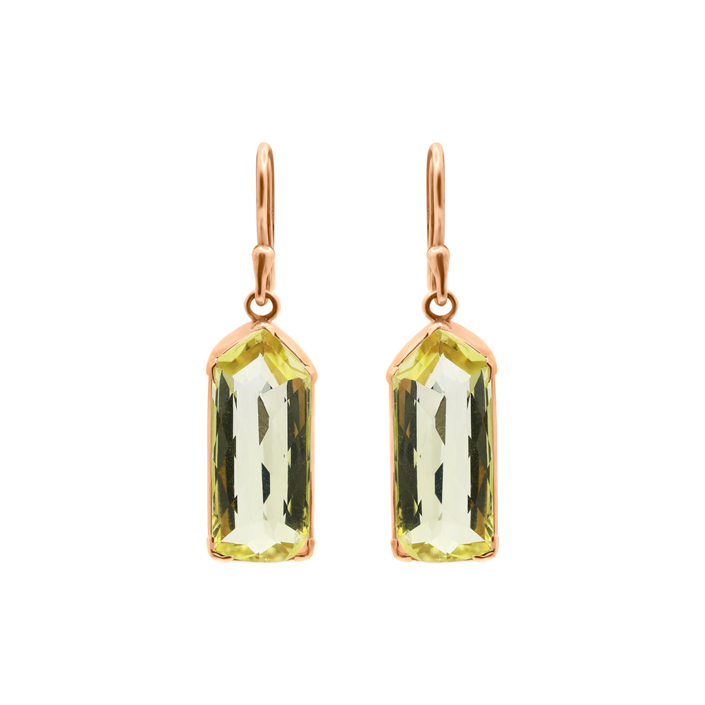 Natural Lemon Quartz Gemstone Beautiful Earrings In 18k Gold