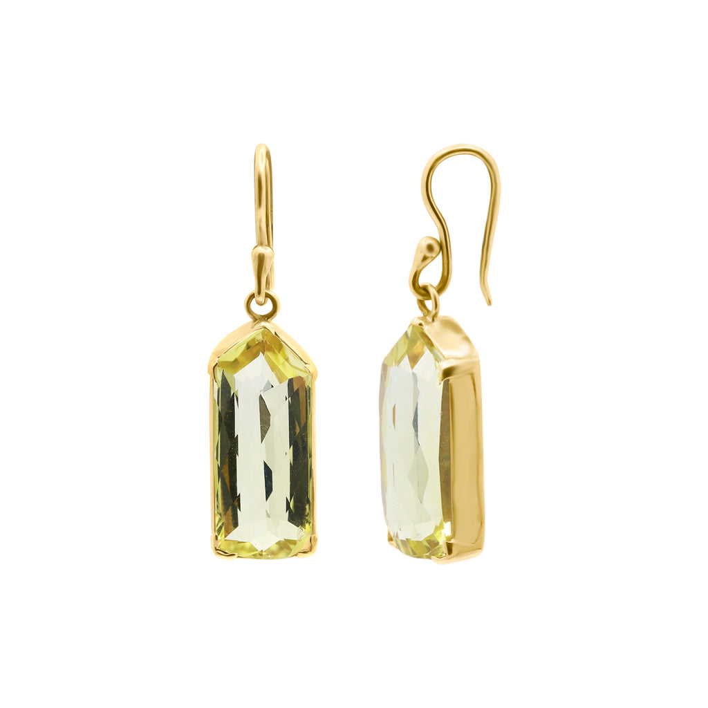 Natural Lemon Quartz Gemstone Beautiful Earrings In 18k Gold