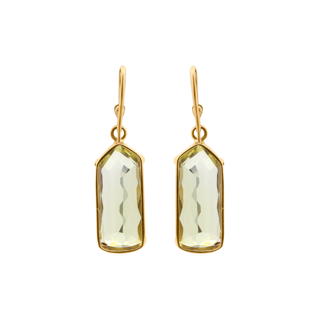 Natural Lemon Quartz Gemstone Beautiful Earrings In 18k Gold