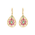 Natural Ruby And Emerald Gemstone Beautiful Earrings In 14k Gold